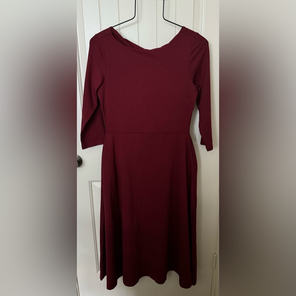¾ Sleeve Midi Dress Organic Cotton Burgandy